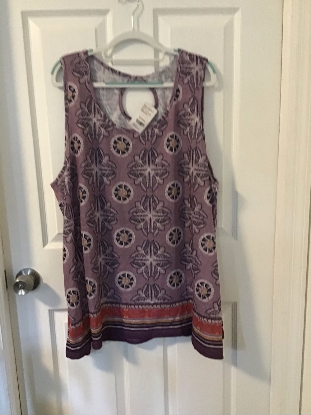 Suzanne Betro Lavender Printed Sleeveless Tank with Striped Hem
